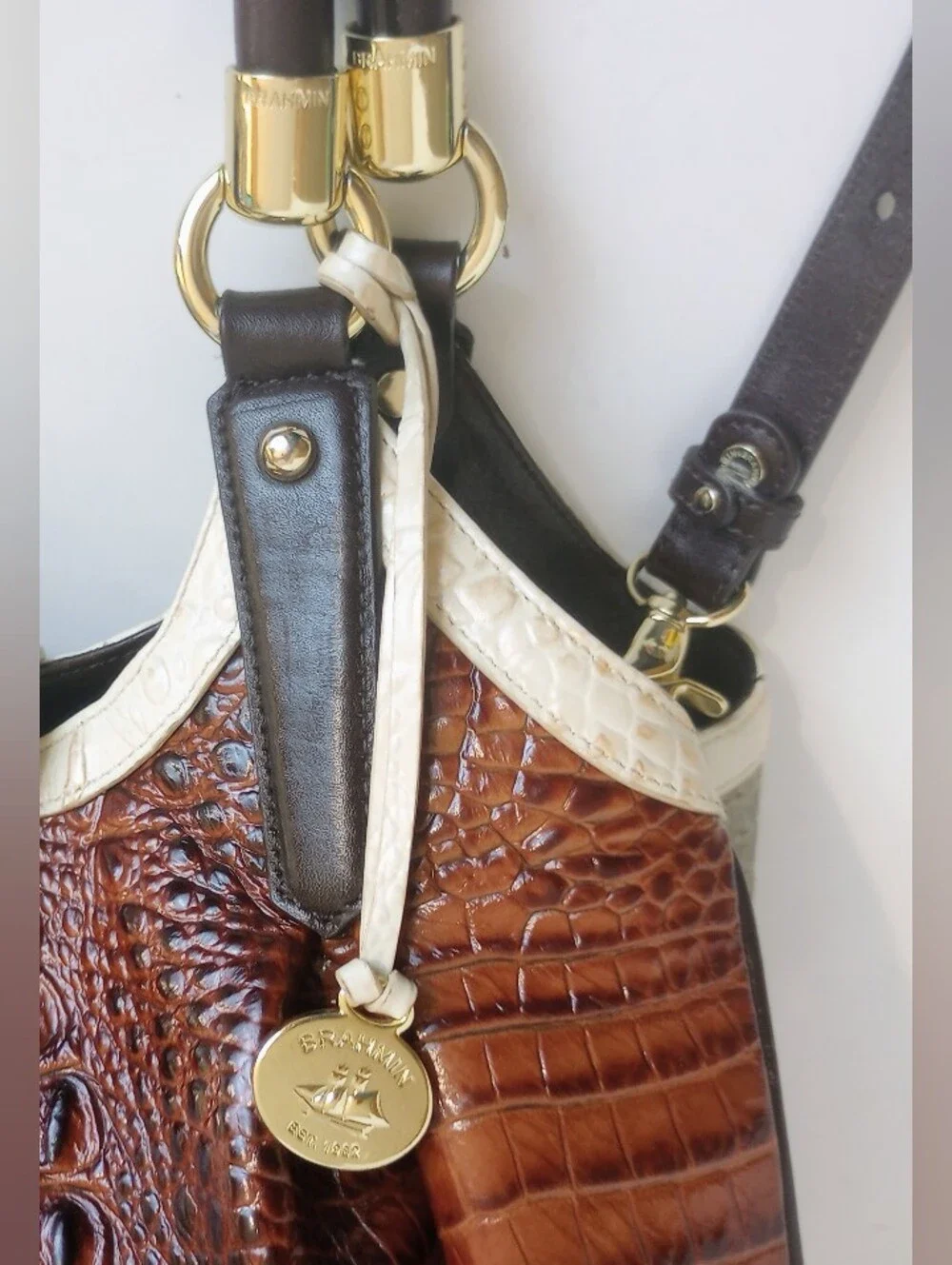 Brahmin Elisa Hobo Crossbody Satchel Croc Embossed Leather Multi Color